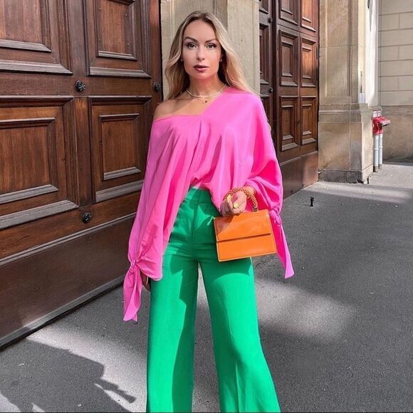 ZARA Flowy Blouse Top Ties New pink Barbiecore Barbie Core - Picture 4 of 11